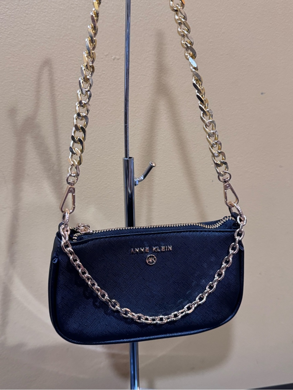 Anne Klein Black Mini Shoulder Bag with Gold Chain